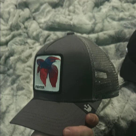 Goorin Bros Trucker Hat, The Farm Collection. Gray w/Fighter Fish Patch
